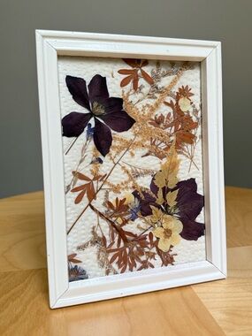 Dried Pressed Flowers in White 5x7" Frame Cottagecore Wall Decor